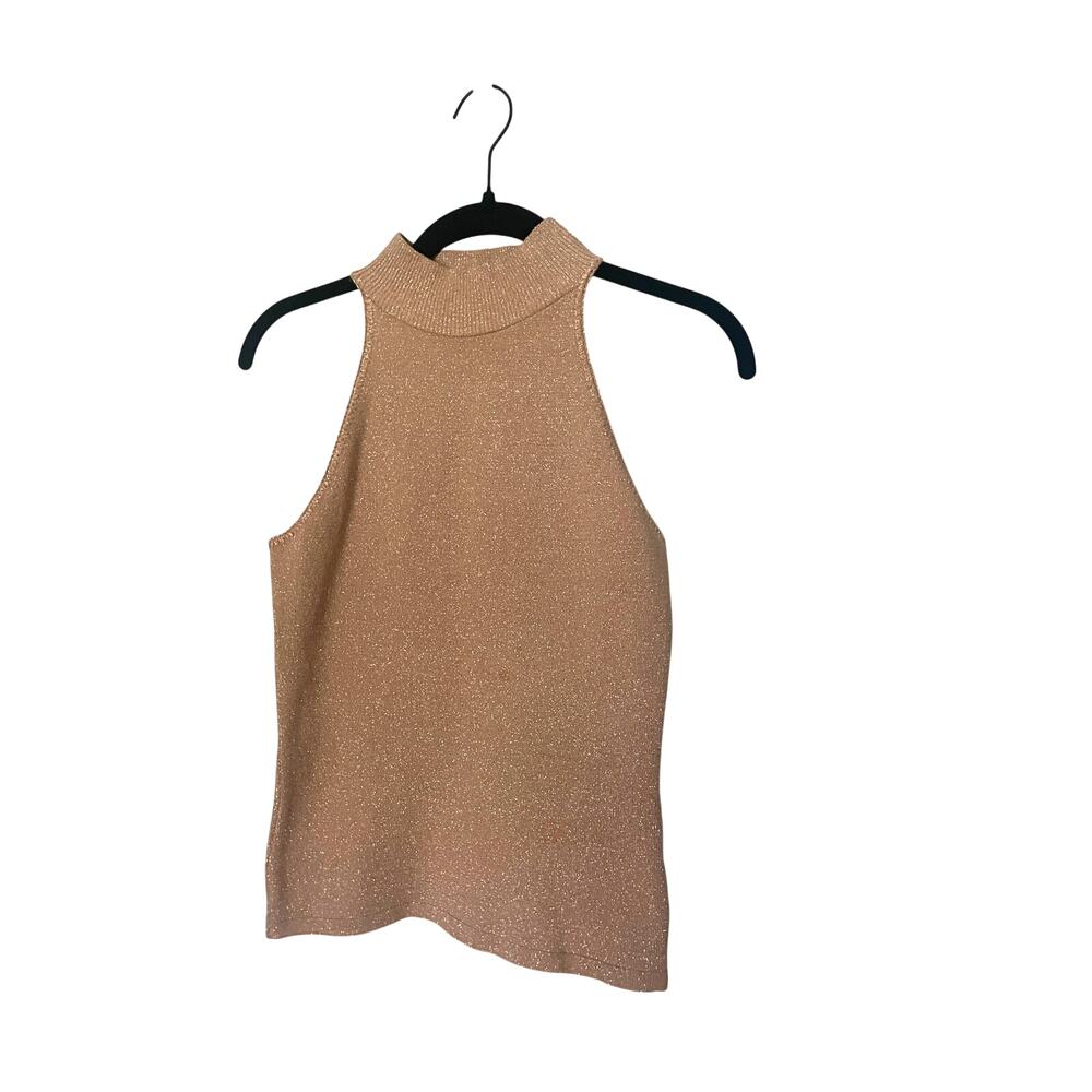 Vintage Cache Metallic 90s glam Mock Neck Tank Top Gold Shimmer Y2K-Medium